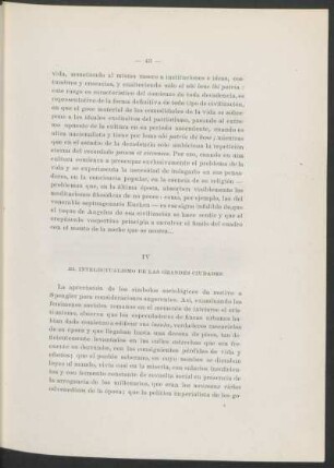 IV - El intelectualismo de las grandes ciudades