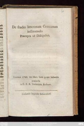[1]: Praecepta ad Discipulos : Examini 1788. 10. Mart. hora 9. ant. habendo