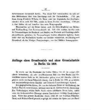 Anfänge eines Grosshandels und einer Grossindustrie in Berlin bis 1820