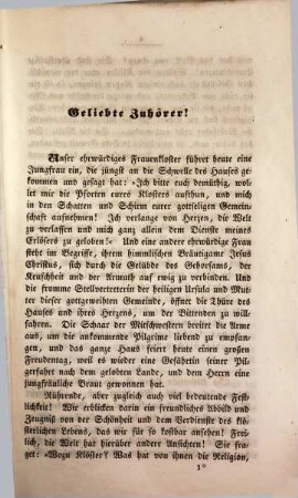 Vom Berufe und Verdienste des klösterlichen Lebens : eine Anrede bei einer Einkleidung und Gelübde-Ablegung