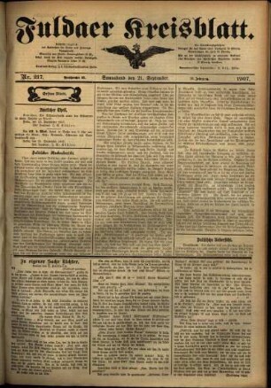 Erste Ausgabe vom Samstag, den 21. September 1907.