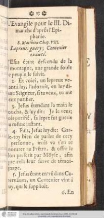 L'Evangile pour le III. Dimanche d'aprés l'Epiphanie