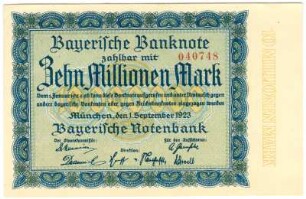 Geldschein, 10 Millionen Mark, 1.9.1923