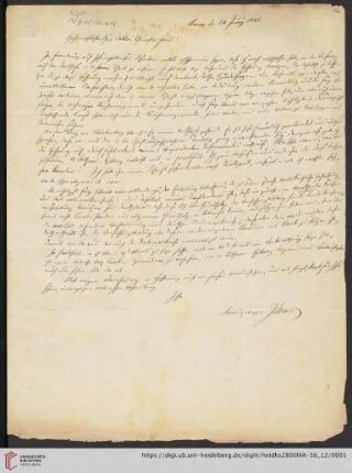 Korrespondenz Isaak Dorner / Carl Ullmann: Brief von Isaak August Dorner an Carl Ullmann