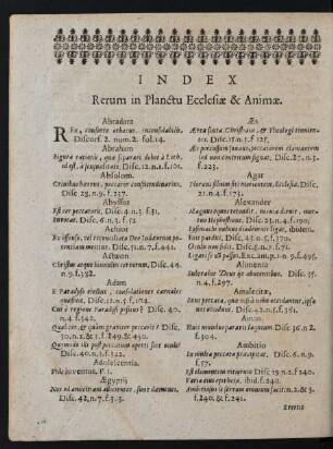 Index Rerum in Planctu Ecclesiae & Animae.