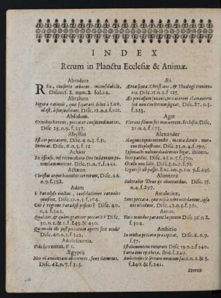 Index Rerum in Planctu Ecclesiae & Animae.