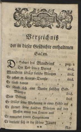 Verzeichniß der in dieser Geschichte enthaltenen Sachen.