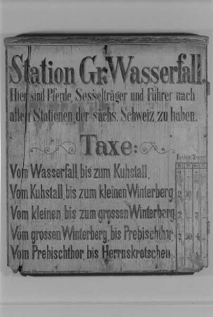 Holztafel mit Führertaxe f. Sächs. Schweiz, Bad Schandau, Heimatmus.