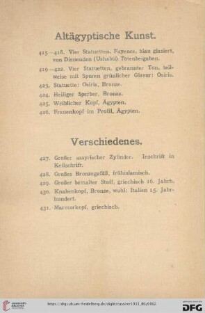 Altägyptiche Kunst (Nr. 415-426)
