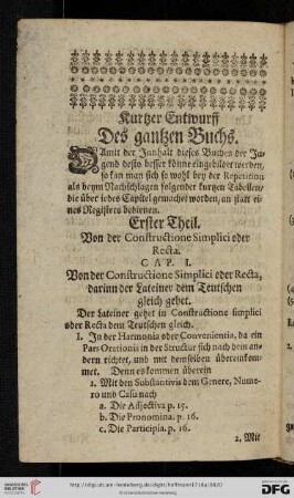 Kurtzer Entwurff des gantzen Buchs