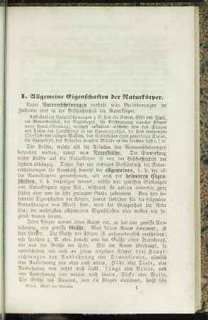 I. Allgemeine Eigenschaften der Naturkörper