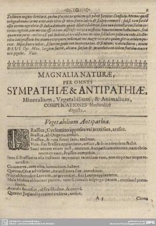 MAGNALIA NATURAE PER OMNES SYMPATHIAE & ANTIPATHIAE, Mineralium, Vegetabilium, & Animalium,...