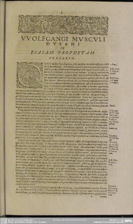 Wolfgang Musculi Dusani In Esaiam Prophetam Praefatio