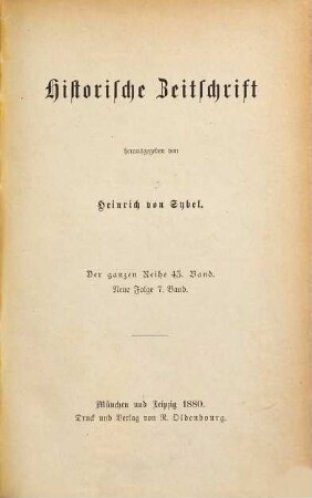 Historische Zeitschrift : HZ. 43. 1880