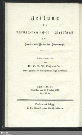 8.1834: Zeitung der homöopathischen Heilkunst für Ärzte und Nichtärzte