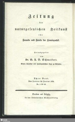 8.1834: Zeitung der homöopathischen Heilkunst für Ärzte und Nichtärzte