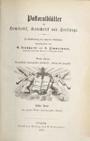 Pastoralblätter für Homiletik, Katechetik und Seelsorge. 20 = N.F., Bd. 8. 1878