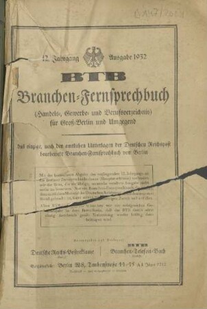 1932: Amtliches Fernsprechbuch für Berlin