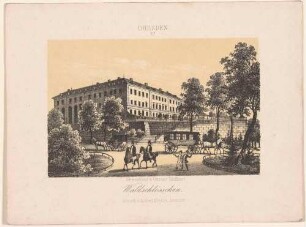 Brauerei und Restaurant "Zum Waldschlösschen" (1840 eingeweiht), am rechten Elbufer zwischen Loschwitz und Dresden an der Bautzner Straße, Blick nach Osten