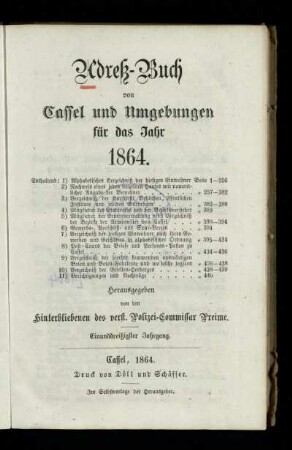 Jg. 31.1864: Adreß-Buch von Cassel und Umgebungen : für das Jahr 1864