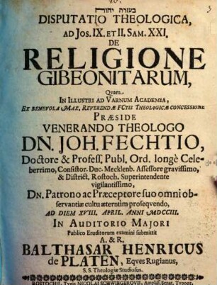 Disp. theol. ad Jos. IX. et II. Sam. XXI., de religione Gibeonitarum