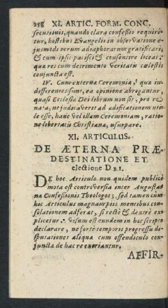 XI. Articulus. De aeterna Praedestinatione & electione Dei.