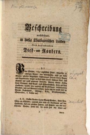 Beschreibung nachstehender in Churbaier. Lande sich befindenden Dieb und Räubern