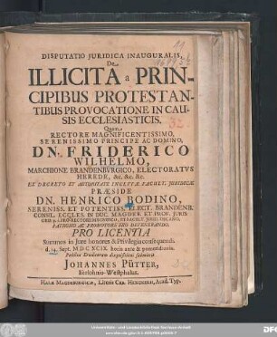 Disputatio Iuridica Inauguralis, De Illicita a Principibus Protestantibus Provocatione In Causis Ecclesiasticis