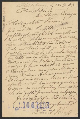 Brief an B. Schott's Söhne : 14.06.1893