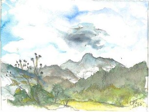 Gsaenger, Gustav; Landschafts - und Gebäudestudien - Berglandschaft (Studie)