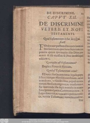 Caput XII. De Discrimine Veteris Et Novi Testamenti.