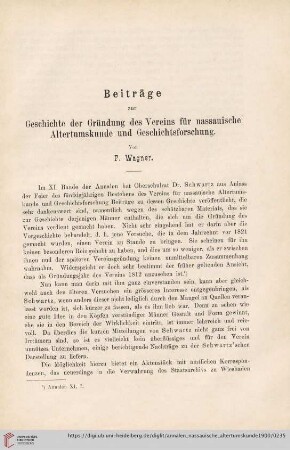 31: Beiträge zur Geschichte der Gründung des Vereins für nassauische Altertumskunde und Geschichtsforschung