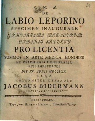 De labio leporino : specimen inaugurale