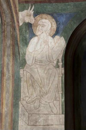 Szenen des Neuen Testaments — Christus als Weltenrichter mit Aposteln, Heiligen und Evangelisten — Evangelist Lukas