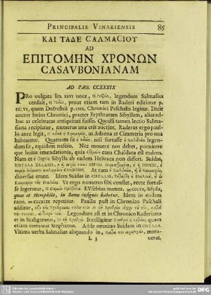 Kai Tade Salmasioy Ad Epitomēn Chronōn Casaubonianam