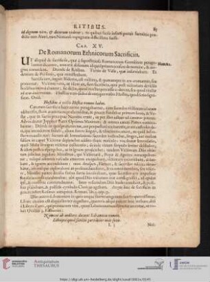 Cap. XV: De Romanorum Ethnicorum Sacrificiis.