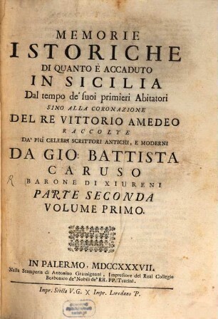 Memorie istoriche di ... Sicilia, 2,1