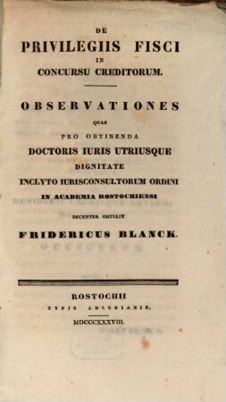 De privilegiis fisci in concursu creditorum observationes