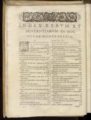 Index Rerum, Et Sententiarum In Hoc Opere Contentarum