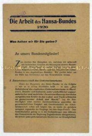 Propagandaschrift des Hansa-Bundes (Schutzbund des deutschen Unternehmertums)