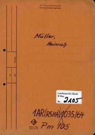 Personenheft Heinrich Müller (*30.09.1911), SS-Untersturmführer