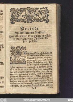 Vorrede bey der neunten Auflage. Dem Christlichen Leser Gnade und Friede von Gott durch Christum unsern Heiland.