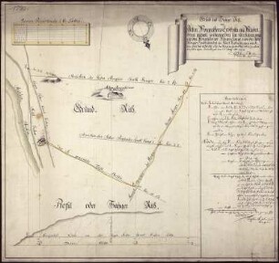 Riss von dem Alten Morgenstern Erbstollen, Mensura Proportionata a 60. Lachter, kolorierte Handzeichnung, 1754