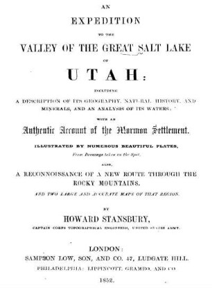 An expedition to the valley of the Great Salt Lake of Utah
