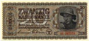 Geldschein, 20 Karbowanez, 10.3.1942
