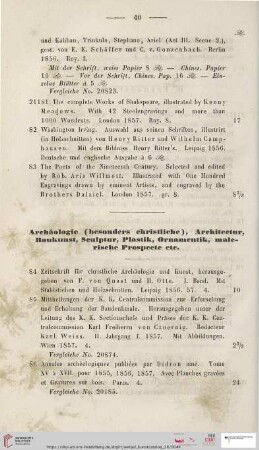 Archäologie (besonders christliche), Architectur, Baukunst, Sculptur, Plastik, Ornamentik, malerische Prospecte etc (Nr. 84 - 38)