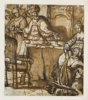 Haman vor Esther und Ahasverus