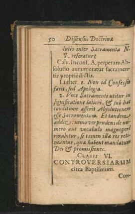 Classis VI. Controversiarum circa Baptismum.