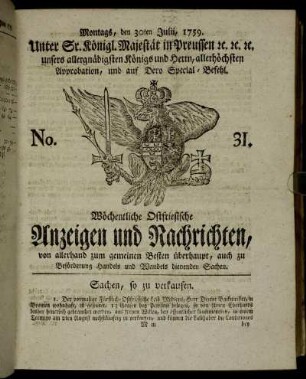 No. 31. Montags, den 30ten Julii, 1759.