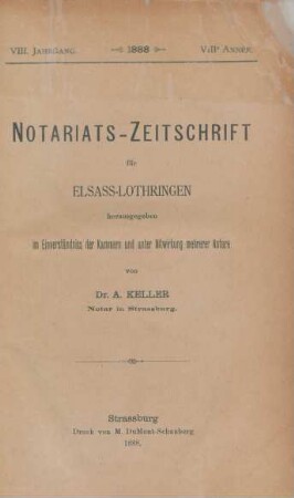 8.1888: Notariats-Zeitschrift für Elsass-Lothringen